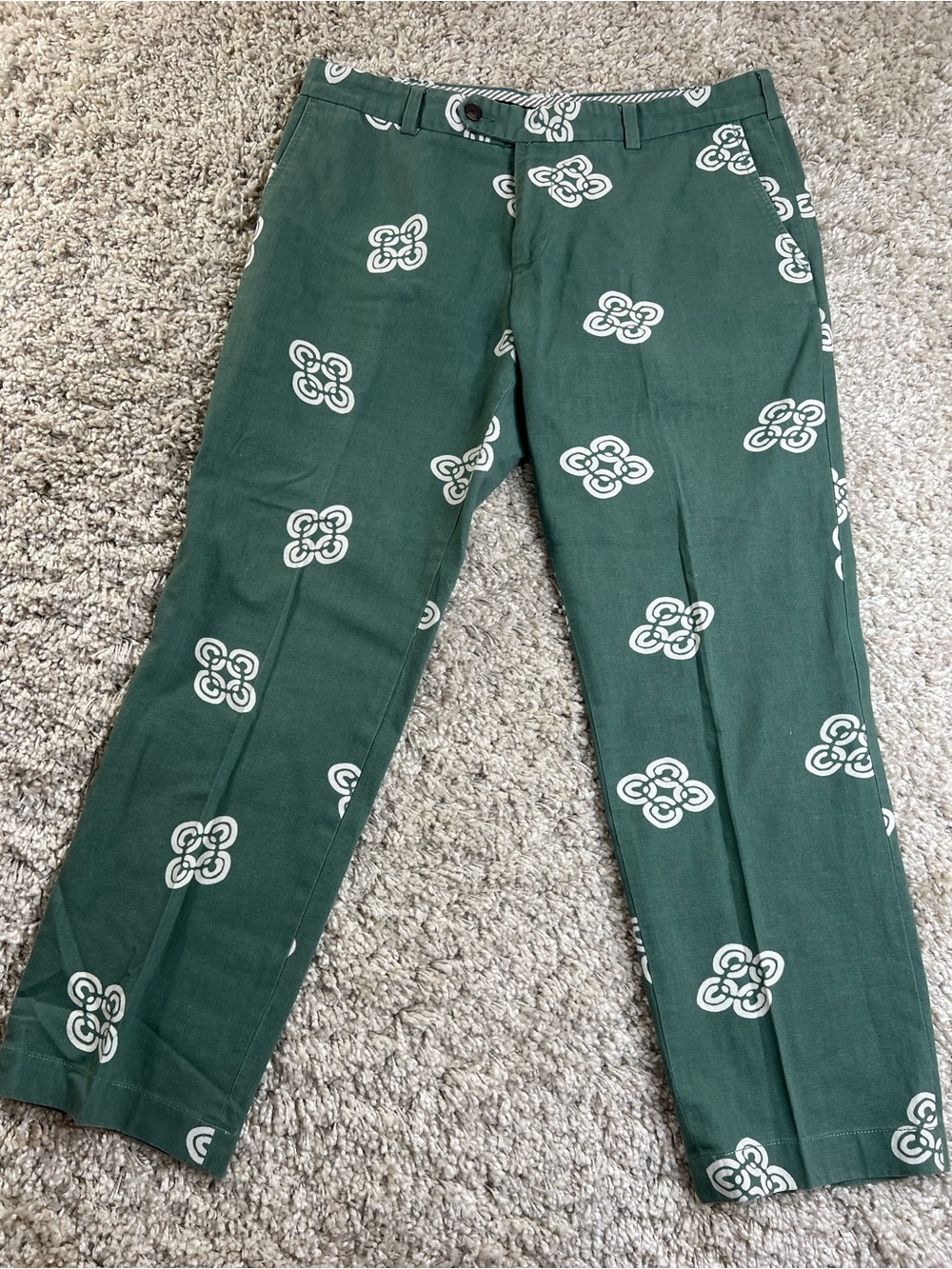 Brooks Brothers Green Printed Chinos with White Motif